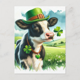 Schattige Lucky St. Patrick's Day Waterverf Koe Briefkaart
