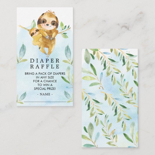 Schattige luiaard Baby shower luier Raffle Ticket Informatiekaartje (Voorkant / Achterkant)