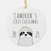 Schattige luiaard baby's eerste kerstfeest zwart w keramisch ornament (Voorkant)