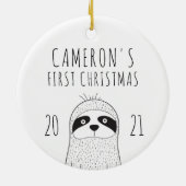 Schattige luiaard baby's eerste kerstfeest zwart w keramisch ornament (Achterkant)