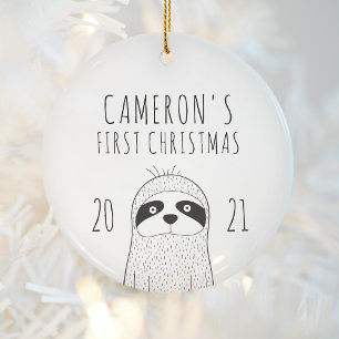 Schattige luiaard baby's eerste kerstfeest zwart w keramisch ornament