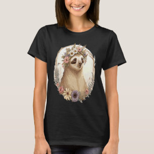 Schattige Luiaard Bloemenkroon Spiritueel Dier Blo T-shirt