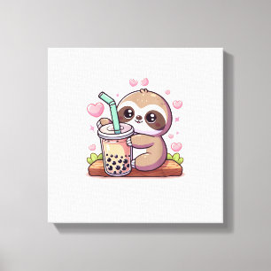 Schattige Luiaard Boba Bubble Melk Thee Kawaii Vro Canvas Afdruk