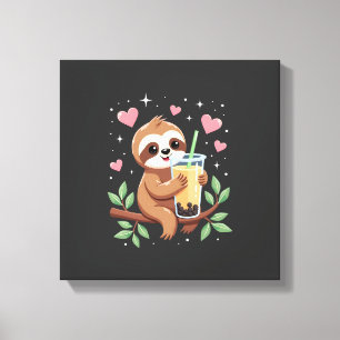 Schattige Luiaard Boba Bubble Melk Thee Kawaii Vro Canvas Afdruk