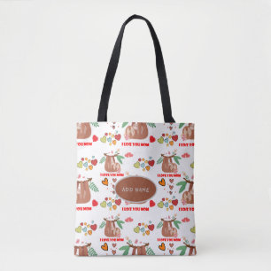 Schattige Luiaard Bruin Patroon Ik Hou Van Jou Moe Tote Bag