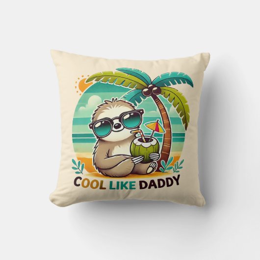 Schattige luiaard Cool Like Daddy onder palmboom Kussen (Voorkant)