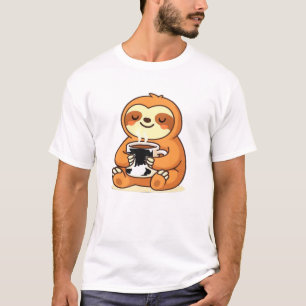 Schattige luiaard die ontspant met hete koffie Pre T-shirt