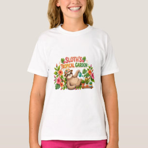 Schattige luiaard die planten water geeft in een t t-shirt