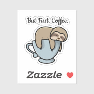 Schattige luiaard die slaapt op koffiekopje koffie sticker