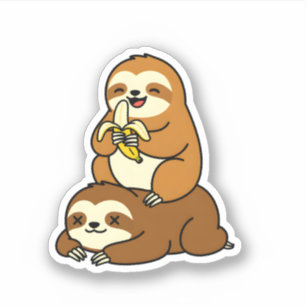 Schattige luiaard eet banaan op lui luiaard grappi sticker