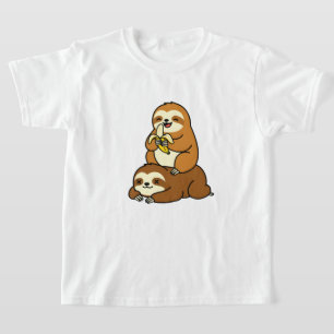 Schattige luiaard eet banaan op lui luiaard grappi t-shirt