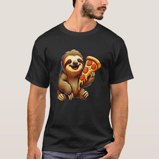Schattige luiaard eet pizza t-shirt (Voorkant)