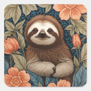 Schattige Luiaard Elegante Bloem William Morris Ge Vierkante Sticker