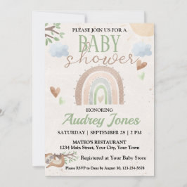 Schattige luiaard en boho regenboog baby shower kaart