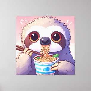 Schattige luiaard eten Ramen Canvas Afdruk