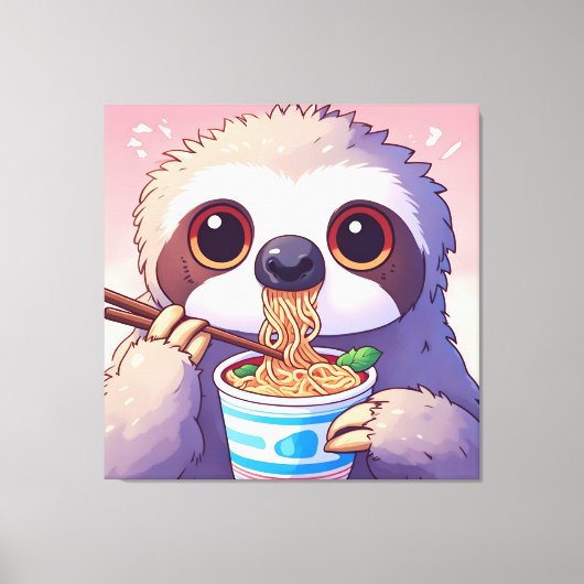 Schattige luiaard eten Ramen Canvas Afdruk (Voorkant)
