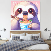 Schattige luiaard eten Ramen Canvas Afdruk (Insitu (Slaapkamer))
