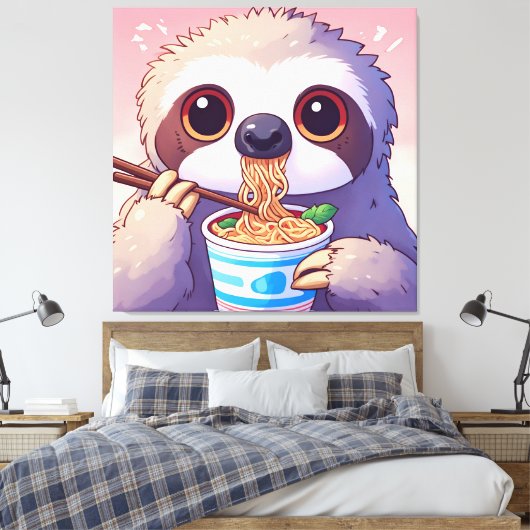 Schattige luiaard eten Ramen Canvas Afdruk (Insitu (Slaapkamer))