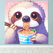 Schattige luiaard eten Ramen Canvas Afdruk (Insitu (Houten vloer))