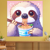 Schattige luiaard eten Ramen Canvas Afdruk (Insitu (Woonkamer))