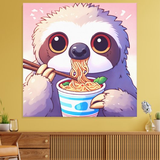Schattige luiaard eten Ramen Canvas Afdruk (Insitu (Woonkamer))