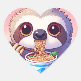 Schattige luiaard eten Ramen Hart Sticker