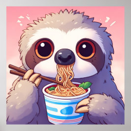 Schattige luiaard eten Ramen Poster