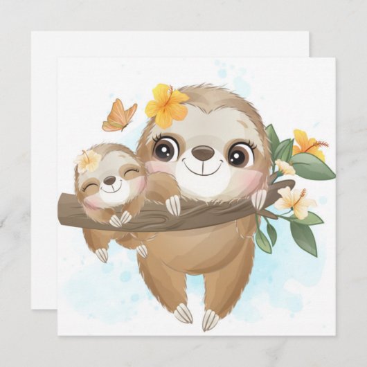 Schattige luiaard feestdagenkaart (Voorkant / Achterkant)