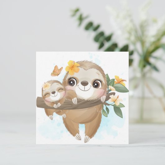 Schattige luiaard feestdagenkaart (Staand voorkant)