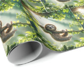 Schattige luiaard hangend aan een tak in zonnestra cadeaupapier (Rol Hoek)