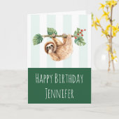 Schattige luiaard hangend ondersteboven waterverf  kaart (Gele Bloem)