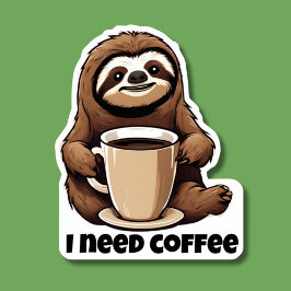 Schattige luiaard Ik heb koffie nodig Waterdicht Sticker