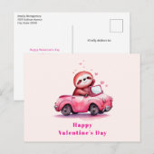 Schattige luiaard in een roze cabrio Valentijnsdag Feestdagenkaart (Voorkant / Achterkant)