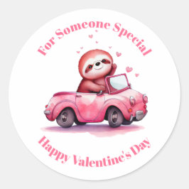 Schattige luiaard in een roze cabrio Valentijnsdag Ronde Sticker