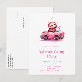 Schattige luiaard in een roze cabriolet uitnodiging briefkaart