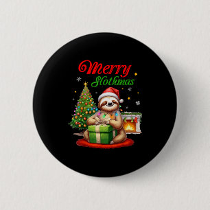 Schattige Luiaard Kerstman Kerst Merry Slothmas Sl Ronde Button 5,7 Cm