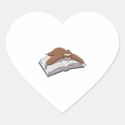 Schattige luiaard leesboek hart sticker (Voorkant)