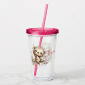 Schattige luiaard met bloemaccenten acryl drinkbeker (Achterkant)