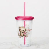 Schattige luiaard met bloemaccenten acryl drinkbeker (Voorkant)