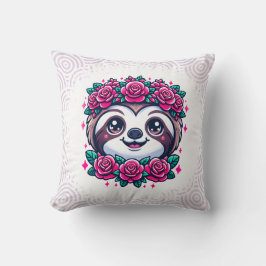 Schattige luiaard met bloemenkroon kussen