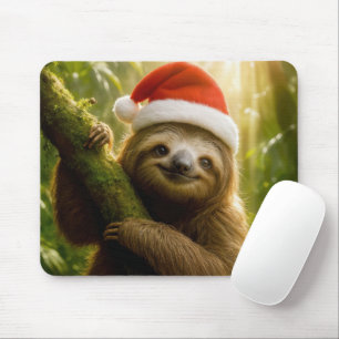 Schattige luiaard met een kerstmuts muismat