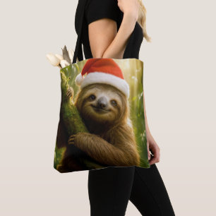 Schattige luiaard met een kerstmuts tote bag