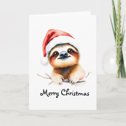 Schattige luiaard met kerstmuts kaart (Voorkant)