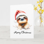 Schattige luiaard met kerstmuts kaart (Gele Bloem)