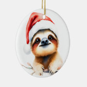 Schattige luiaard met kerstmuts keramisch ornament (Rechts)