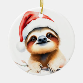 Schattige luiaard met kerstmuts keramisch ornament