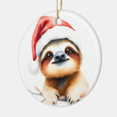 Schattige luiaard met kerstmuts keramisch ornament (Links)