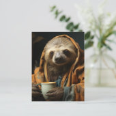 Schattige luiaard met koffie briefkaart (Staand voorkant)
