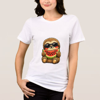 Schattige luiaard met watermeloen Tri-Blend shirt