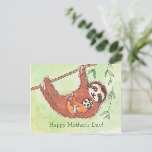 Schattige Luiaard Moederdag Briefkaart (Staand voorkant)